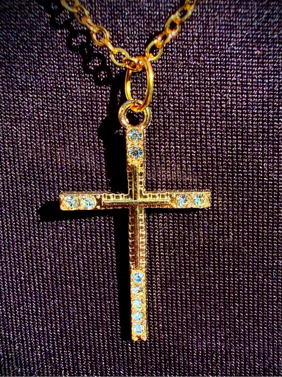 Lucky Peasant by Leah Lord Jewelry - Handmade Gold Crystal Cross Necklace - Sparkling Double Cross Pendant & Chain